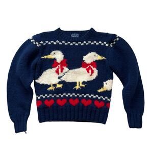 Vintage Woolrich Wool Duck Sweater Small Hearts Double Sided Cottagecore